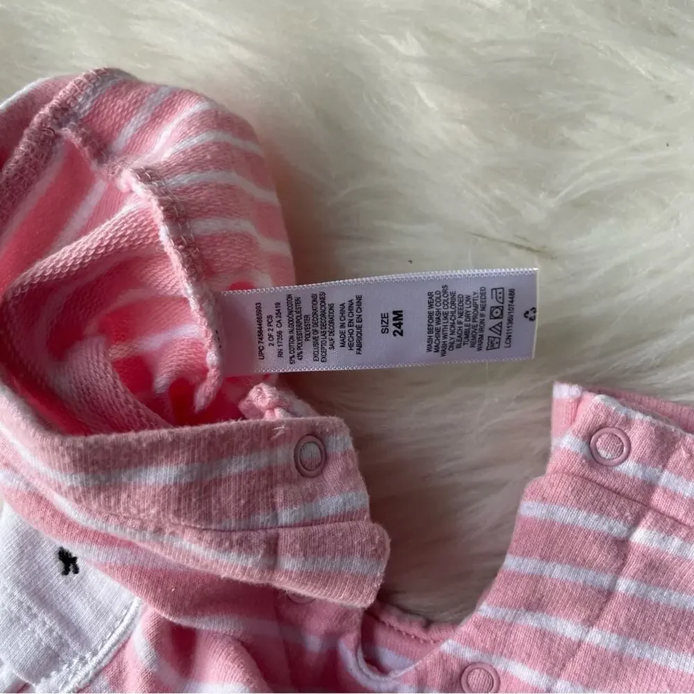 Pink Stripe Toddler Jumpsuit Romper Size 24M Bunny Pockets